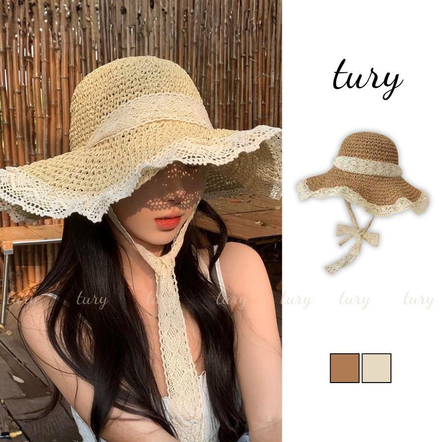Nón Cói Nữ - Tury - Nón Cói Mềm Đi Biển Phối Dây Ren Dài - NC034