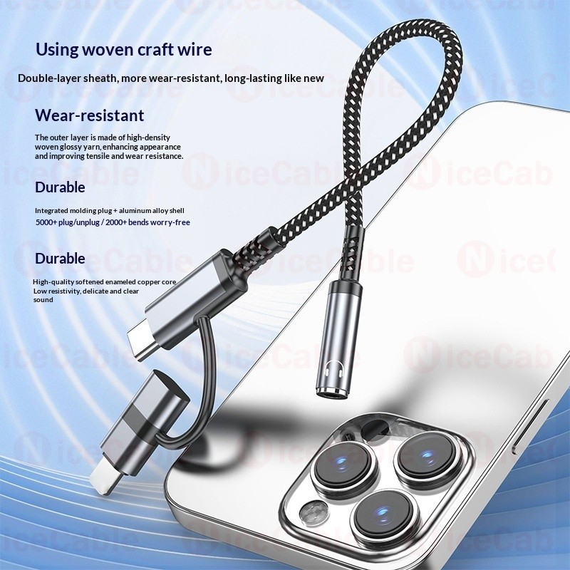 Cáp chuyển đổi tai nghe chất lượng âm thanh HiFi 2to 2 IOS + Type C Bộ chuyển đổi âm thanh nữ 3,5MM cho điện thoại / loa / ô tô
