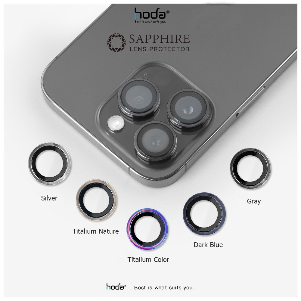 [Chính Hãng] Bộ Mắt Cường Lực Camera Hoda Sapphire Lens Protetor IP 15/16/17 Series - Viền Titanium Siêu Mỏng, Check QR