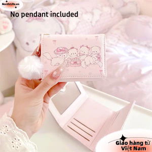 Ví đựng tiền xu NORDICLIFE, Ví ngắn in hình mèo Kawaii bằng da PU, Túi đựng tiền màu hồng đa năng di động dành cho nữ du lịch