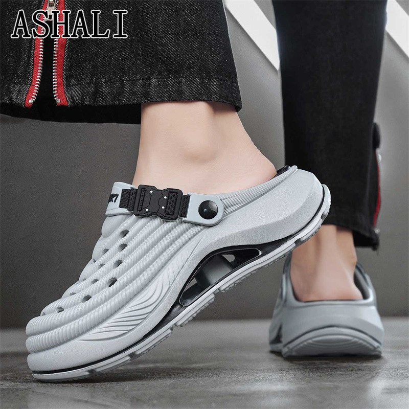 ASHALI Nam Nữ Cùng Phong Cách EVA Dày Giày Lỗ 2024 Phong Cách Mới Chống Trơn Trượt Đế Mềm Phòng Tắm Đi Biển Dép Ngoài Trời Dép Dép