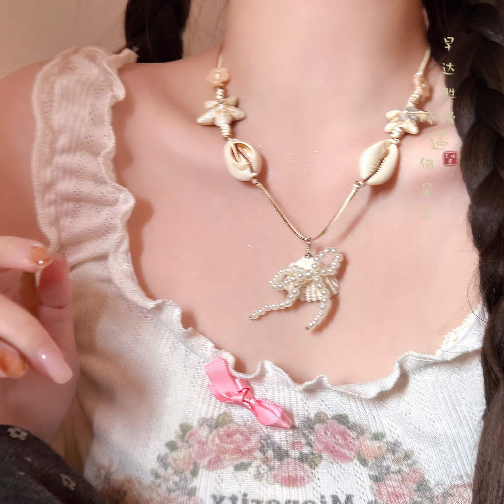 Vòng cổ đính cườm vỏ phong cách nghỉ mát - Phụ kiện thời trang cho nữ