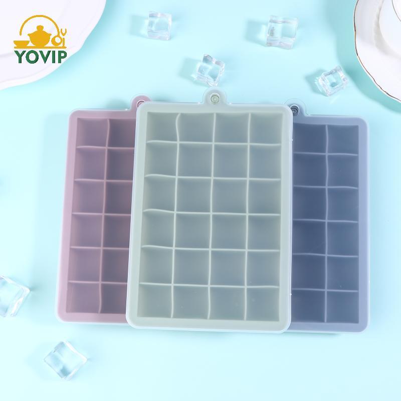 YOVIP Khay Đá Silicon 24 Lỗ Có Nắp Thực Phẩm Vuông Puree Phô Mai Thạch Tủ Đông Ổn Định Nhà Bếp Bền Nhà Tổ Chức VN