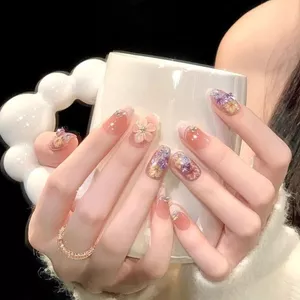 Nguyên Chất Handmade Pháp Ba Chiều Khắc Hoa Khô Làm Móng Tay Mùa Xuân Đeo Móng Tay Phong Cách Ngắn Trắng Tinh Khiết Desire Bầu Không Khí