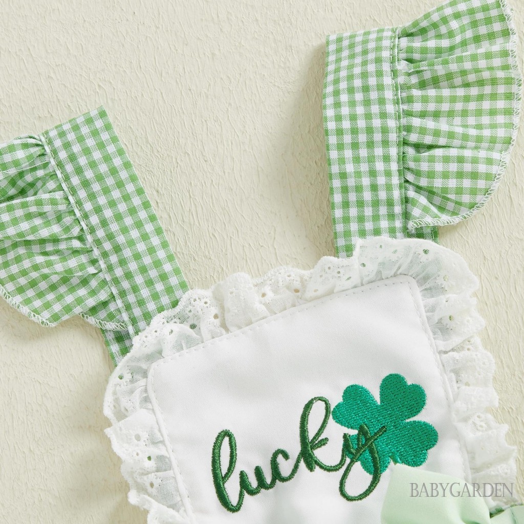 Bộ áo liền quần bé gái Ireland dễ thương Shamrock thêu tay bay kẻ sọc áo liền quần