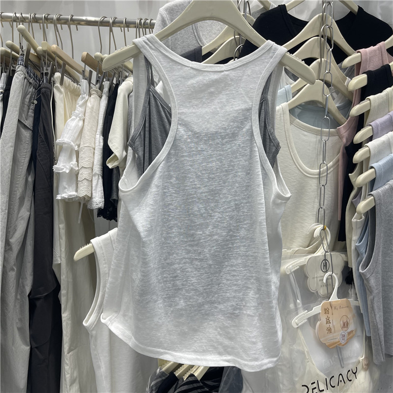 🔥 Kiểu dáng giả hai lớp thời trang 🔥 Áo mặc trong mùa hè mát mẻ Áo phông không tay Áo camisole hai lớp tương phản Z Studio6013 - Áovest Hình Chữ U Mùa Hè, In Màu Tương Phản, Hai Mảnh Sling
