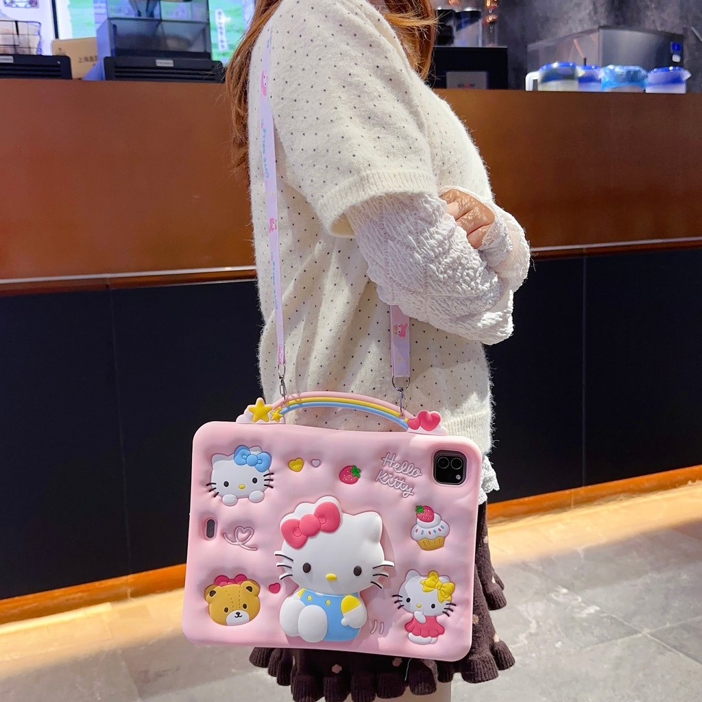 Ốp Lưng Cho iPad A19 12th 2026 Air 11 M4 Air8 A16 2025 2024 M2 / M3 Mini 10.2 "7 8 9 10th 10.9 5 6 9.7" 1234 3D Hoạt Hình Xoay Đứng Có Khe Cắm Bút Vỏ Dây Đeo Vỏ Máy Tính Bảng