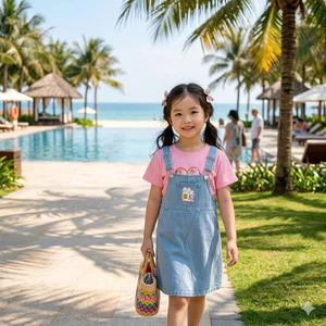 bộ váy bò cho bé gái 5-10 tuổi,set yếm bò gồm áo và váy yếm bò baby three hàn quốc cao cấp cho bé gái 18-35kg