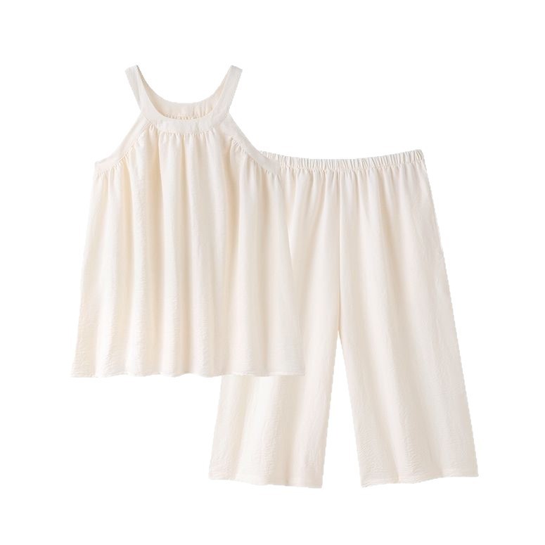 Bộ Đồ Ngủ Có Miếng Lót Ngực Mùa Hè Nữ Camisole Crop Quần Phù Hợp Với Không Tay Có Thể Mặc Bên Ngoài Nhà Quần Áo Thời Trang Đơn Giản