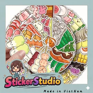 Set 60 Sticker Xiên Bẩn Đồ Ăn Vặt Chống Nước Dán Laptop Vali Sổ Tay