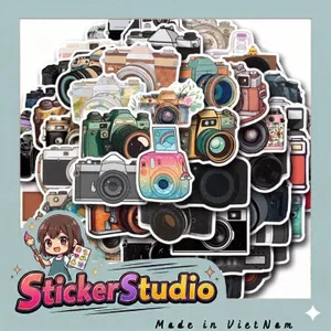 Set 100 Sticker Máy ảnh cute Chống Nước Dán Laptop Vali Mũ Bảo Hiểm Sổ Tay