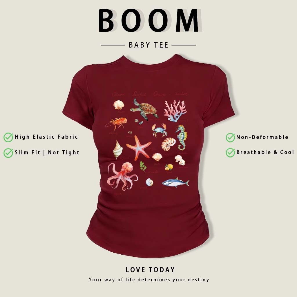 BOOM Áo Baby Tee Nữ Cotton Ôm Body-Áo Thun Ngắn Tay Y2K In Hình PhongCách Mùa Hè, Cổ Tròn Hàng Đầucách hàn quốc phongW71