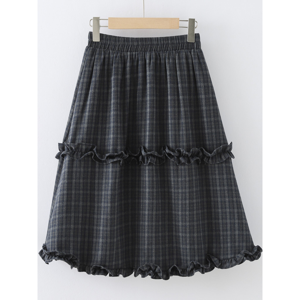 Áo sơ mi nữ 100% cotton và váy chữ A cổ điển, viền kẻ sọc, cạp cao