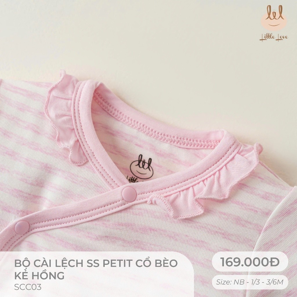 Bộ sơ sinh petit dài tay mỏng, mềm, mát, thấm hút tốt, cổ bèo kẻ hồng dành cho bé lil little Love (SCC03)