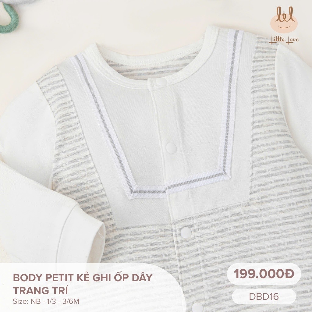Bộ Body sơ sinh Vải petit [ Mềm, mỏng, mát thấm hút co dãn siêu tốt] dành cho bé Lil Little Love (DBD16)