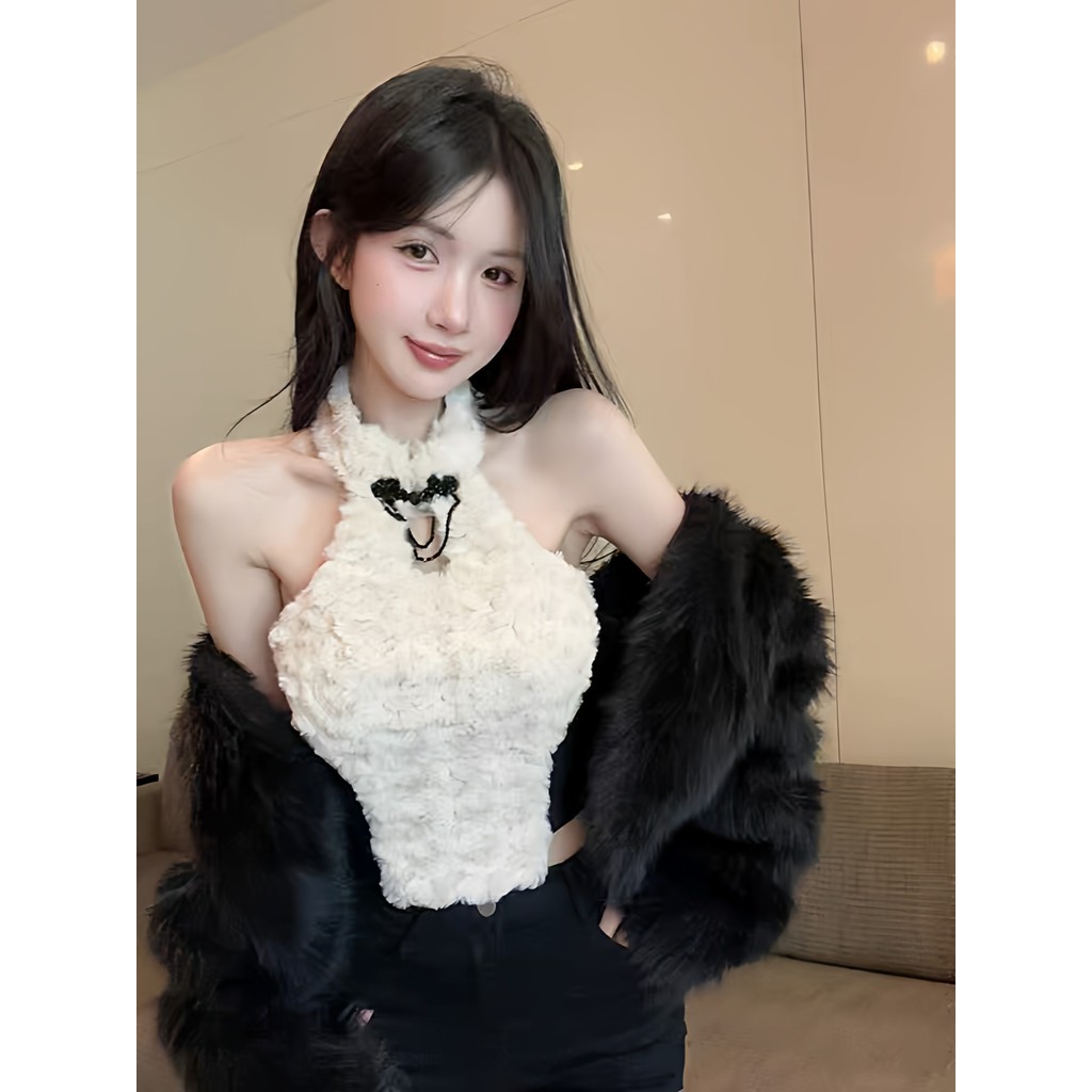 Áo Vest dây lông thú dành cho nữ có đệm ngực đáy nhiệt