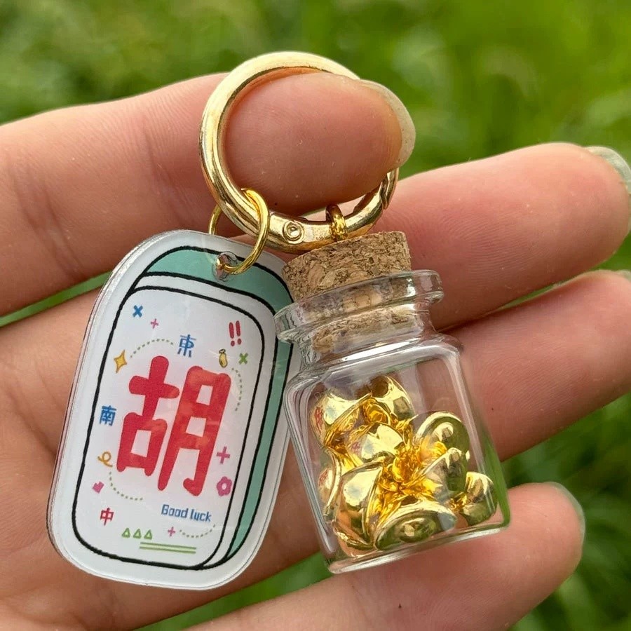 Năm Mới May Mắn Chai Mahjong Móc Khóa Acrylic INS Phong Cách Túi Treo Điện Thoại Trang Trí Quà Tặng