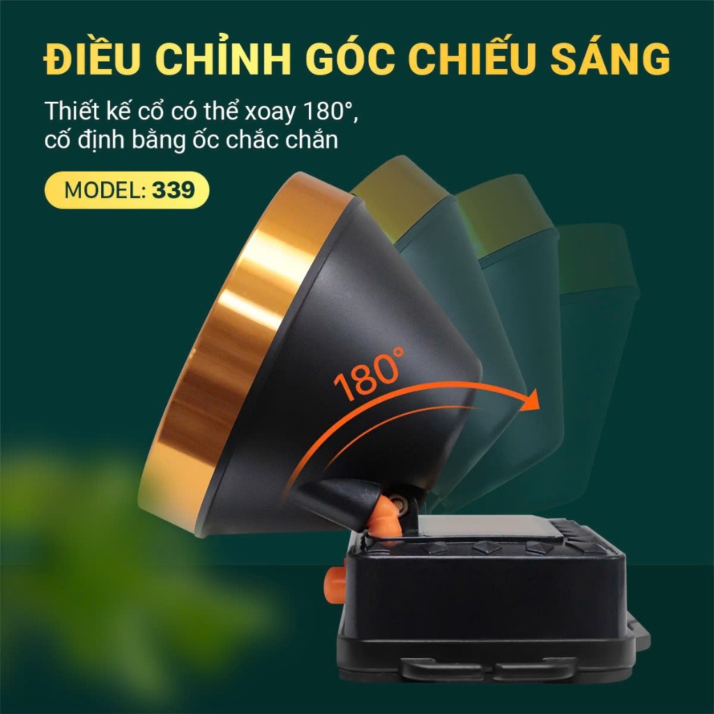 Đèn pin đội đầu siêu sáng 339 Mỹ Linh, đèn đội đầu 3 chế độ sáng, xoay 180 độ, pin lithium 2400mAh