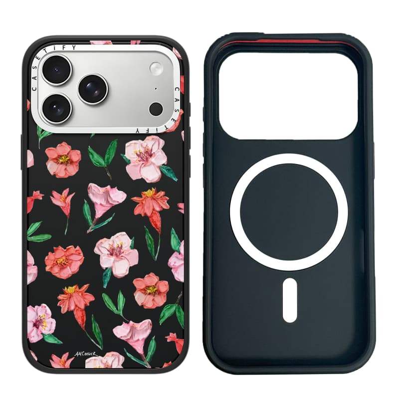 CASECASE X Peach & Coral Blooms Case White Camera Ring Edition Matte Đen Cứng Hút Từ Tính Tác Động Dành Cho Apple IPhone 13 14 15 16 17 Pro Max Air Plus Có Hộp