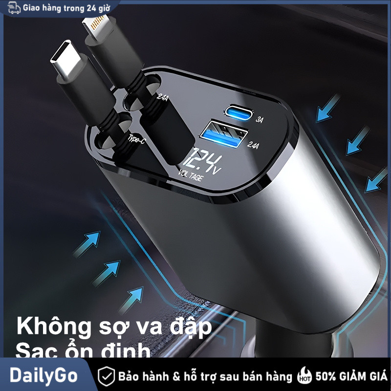 Bộ chuyển đổi sạc ô tô，Tẩu Sạc Ô Tô，Sạc Xe Hơi，120W，Sạc Nhanh，Màn Hình Hiển Thị，Dây Rút Tự Động