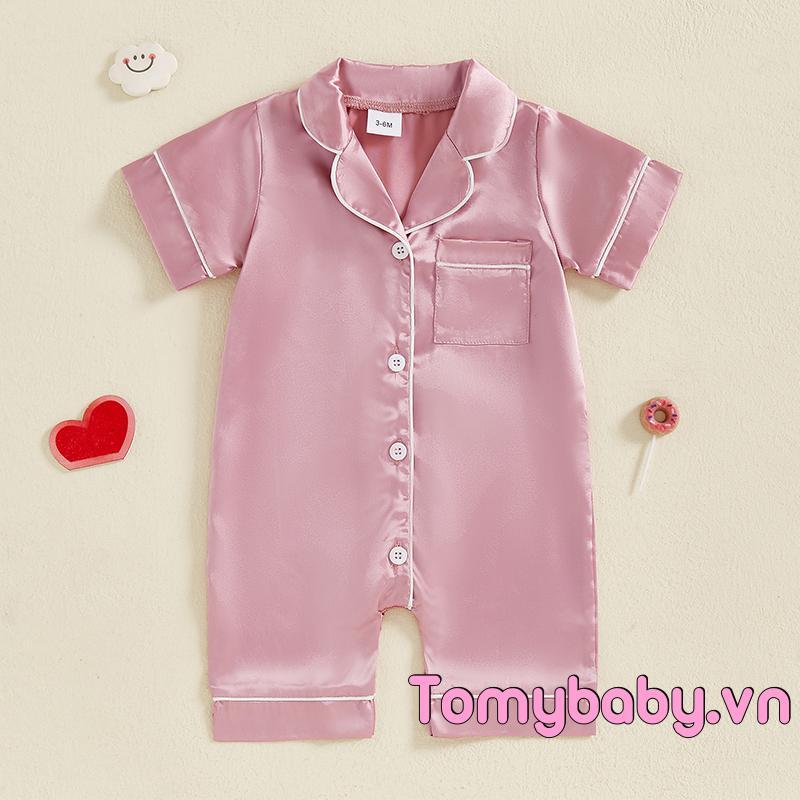 Bộ đồ ngủ ngắn tay bằng vải Satin cho bé trai bé gái