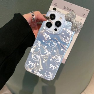 Ốp Lưng Hello Kitty Nơ Kim Cương 3D Cho Realme 15X 15T C71 14T C75X C61 C75 C63 15 13 Pro C65S Realme Note 70T 60X Cô Gái Hoạt Hình Nước Ripple Laser Vỏ Điện Thoại