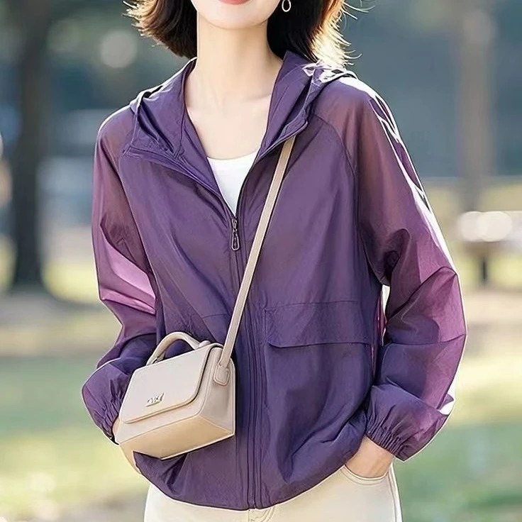 Áo chống nắng Niche Style Style Style Phong cách giản dị Màu tím nhạt
