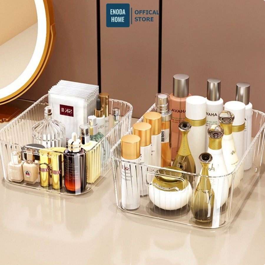 Khay Trong Suốt Đựng Đồ Đa Năng ENODA HOME, Khay Nhựa Đựng Mỹ Phẩm 3 Kích Thước Thiết Kế Kẻ Sọc Hiện Đại Q061