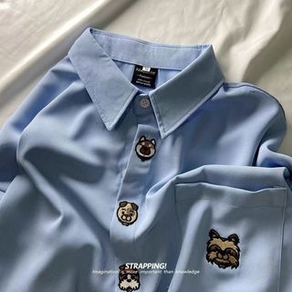 Gấu Nhỏ Thêu Áo Sơ Mi Dài Tay Style Retro Nhật Bản