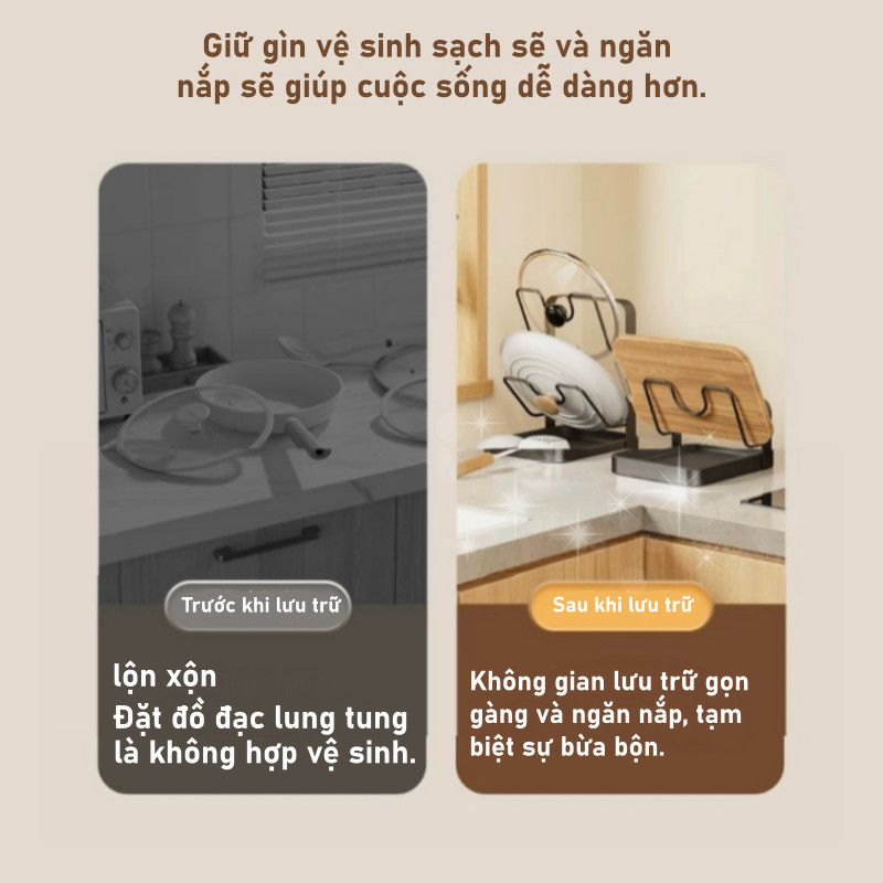Kệ Để Vung Nồi 1 và 2 Tầng Có Khay Hứng Nướ ,Kệ Để Thớt Treo Tường ,Giải Phóng Mặt Bàn Bếp