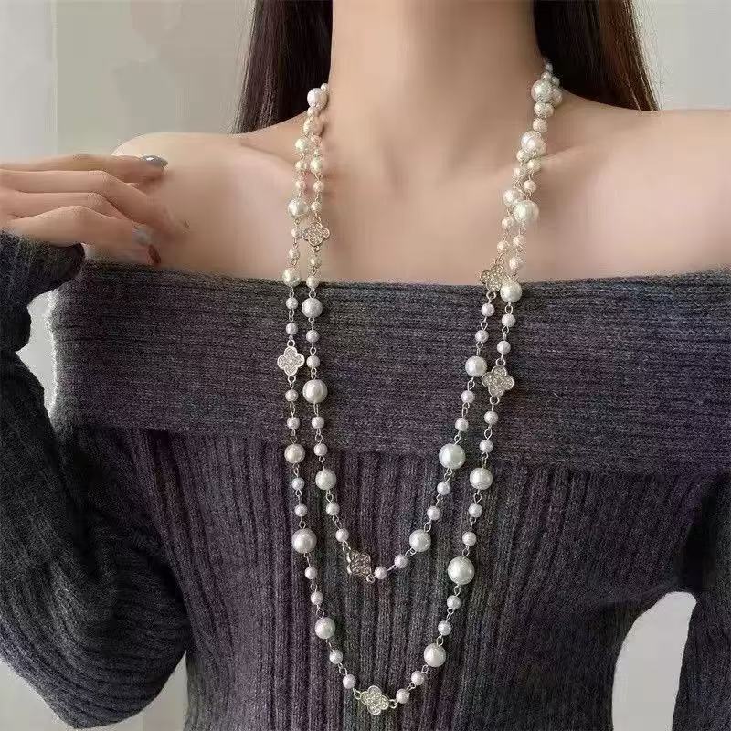 Vòng cổ ngọc trai dài cao cấp nhẹ sang trọng mới dây chuyền áo len đa năng thời trang