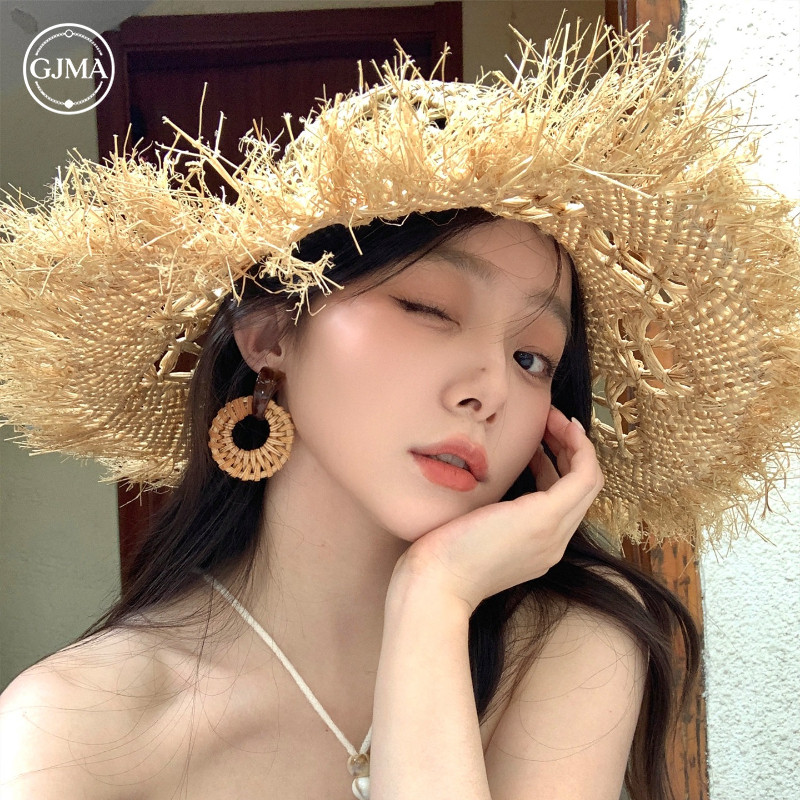 Bông tai hình tròn dệt mây tre phong cách Bohemian, phù hợp cho kỳ nghỉ và mùa hè