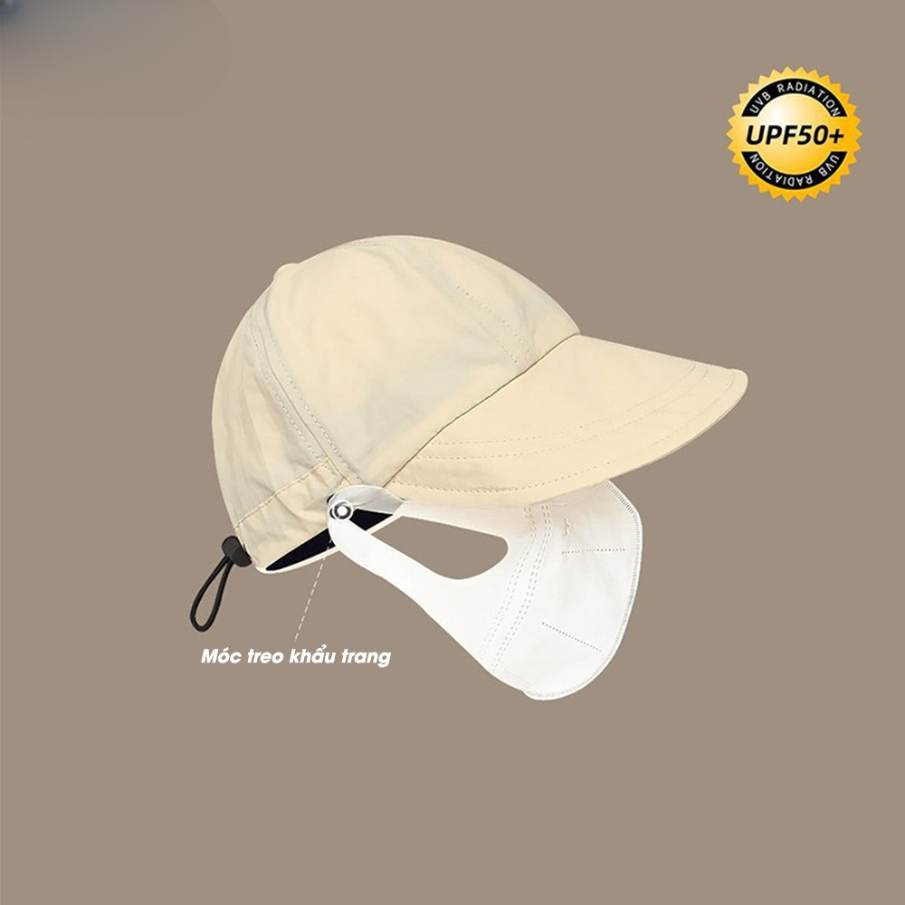Mũ chống nắng Hàn Quốc, Nón vành rộng có móc đeo khẩu trang, chất liệu vải Acrylic khô nhanh thoáng mát cho ngày Hè 2023