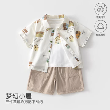 Bộ đồ chia bé mùa hè mỏng ba mảnh phù hợp với Vest Quần Short ngắn tay Quần áo trẻ em Quần áo đi chơi Quần áo trẻ em Anyang Quần áo trẻ em