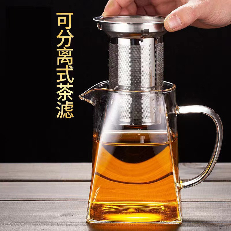 Ấm trà thủy tinh vuông Ấm trà bằng thép không gỉ bằng đất sét tím có bộ lọc Ấm trà hoa nhiệt độ cao Borosilicate Fair KRGI