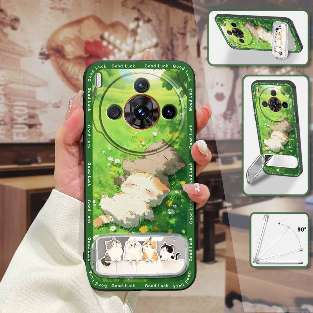 Ốp Điện Thoại Ba Chiều Silicon Cho ZTE Nubia Z60S Pro Giá Đỡ Điện Thoại Mặt Sau Vải Miếng Dán Gương Trang Điểm Chống Thấm Nước Chống Bụi Gương Bảo Vệ Dễ Thương 3D Vỏ Mềm TPU Sang Trọng