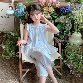 Set đồ bé gái sát nách - áo bèo + quần ống rộng phong cách Hàn Quốc dễ thương mùa hè