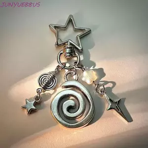 Móc khóa Rockstar JUNYUE88US, Móc khóa Web nhện hình ngôi sao màu đen may mắn, Điện thoại quyến rũ đính cườm màu đen trắng Handmade Y2k Mặt dây chuyền trang sức