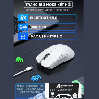 [Ship nhanh] Chuột Gaming Không Dây Bluetooth Attack Shark X11 Chip Khủng PAW3311 Pollingrate 1Khz - CooBeStore