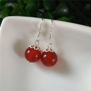 Đá mã não cao tự nhiên Chalcedony Hạt tròn Bông tai ngắn dài