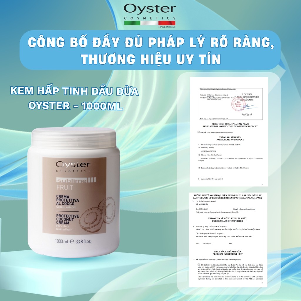 Hấp Dầu OYSTER 1000ML Chính Hãng | Dầu Hấp Phục Hồi, Dưỡng Ẩm, Chuẩn Salon Tại Nhà | Viean Haircare