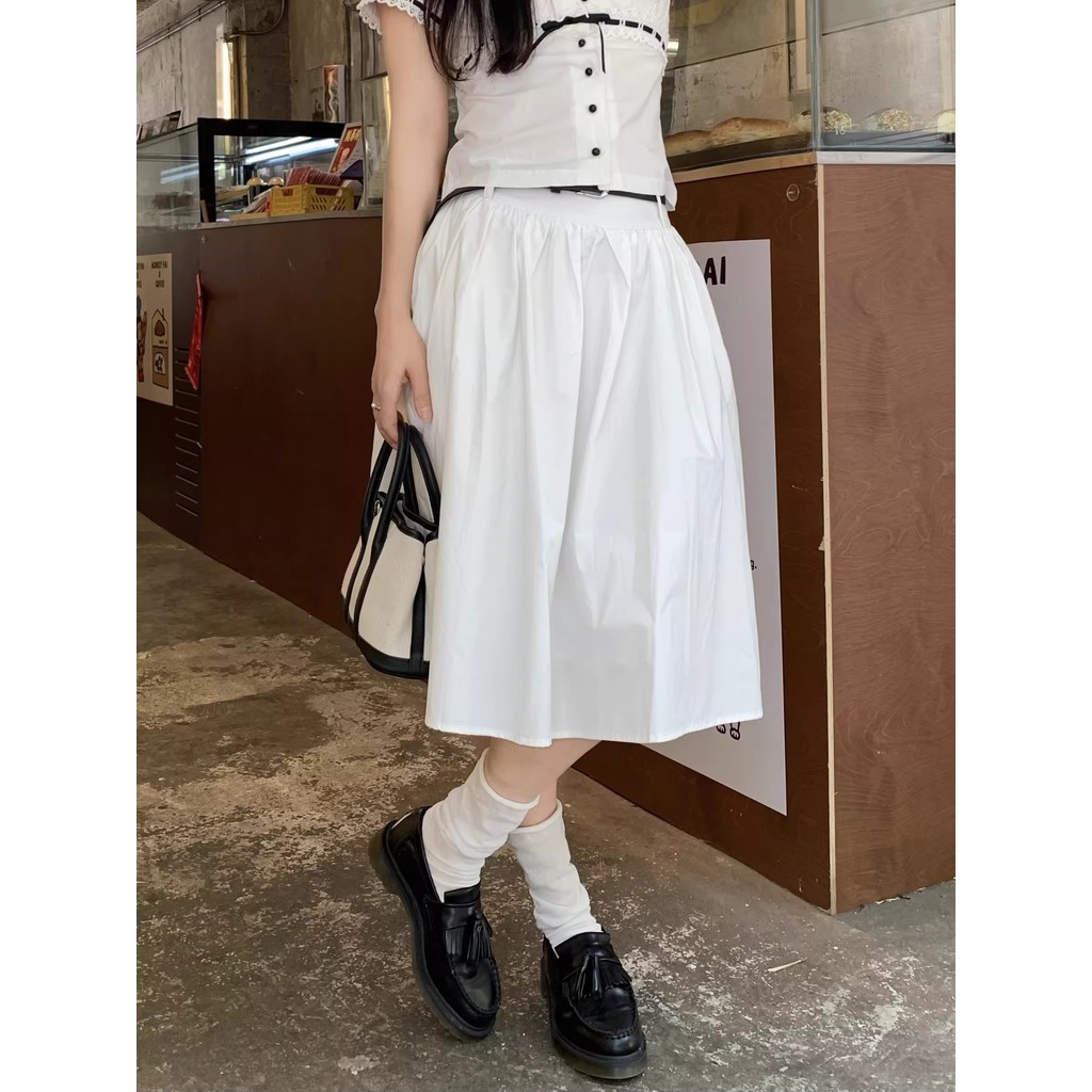 SUXI Váy chữ A preppy màu trơn nhẹ nhàng dành cho nữ mùa hè 260408
