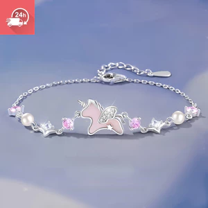 Vòng tay nữ ngọc trai hình kỳ lân màu hồng - Quà tặng sang trọng