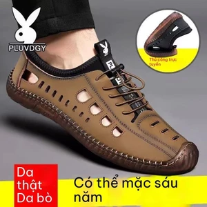 Giày da thật mùa hè mới dành cho nam, nhẹ, thời trang và thoáng khí.