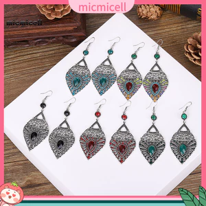 Bông Tai Thả Phong Cách Dân Tộc Hợp Kim Rỗng Giọt Nước Dành Cho Nữ