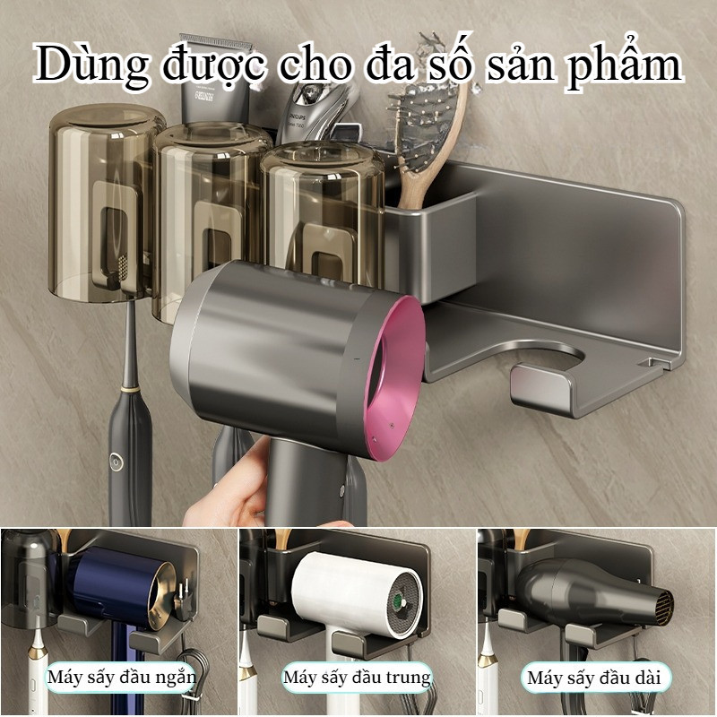 Kệ đựng Bàn Chải đánh Răng Dán Tường,có Chỗ để Máy Sấy, Nhôm Chống Gỉ, Chịu Lực Cao,cho Phòng Tắm