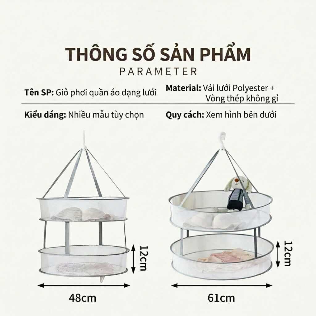 Lưới phơi quần áo gấp gọn đa năng, giá phơi đồ áo lót thoáng khí chống nhăn giữ dáng tiện lợi