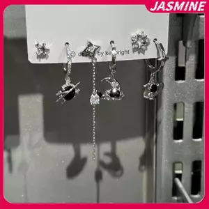 Mặt dây chuyền và bông tai Gothic punk vintage pha lê hình trái tim mặt trăng chữ thập ngôi sao - Phù hợp nam nữ, phong cách grunge Y2K