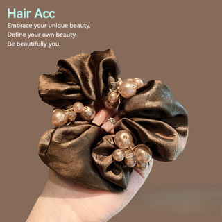 Cao Cấp Satin Đen Scrunchy Ngọc Trai - Phong Cách Tinh Tế và Bền Bỉ