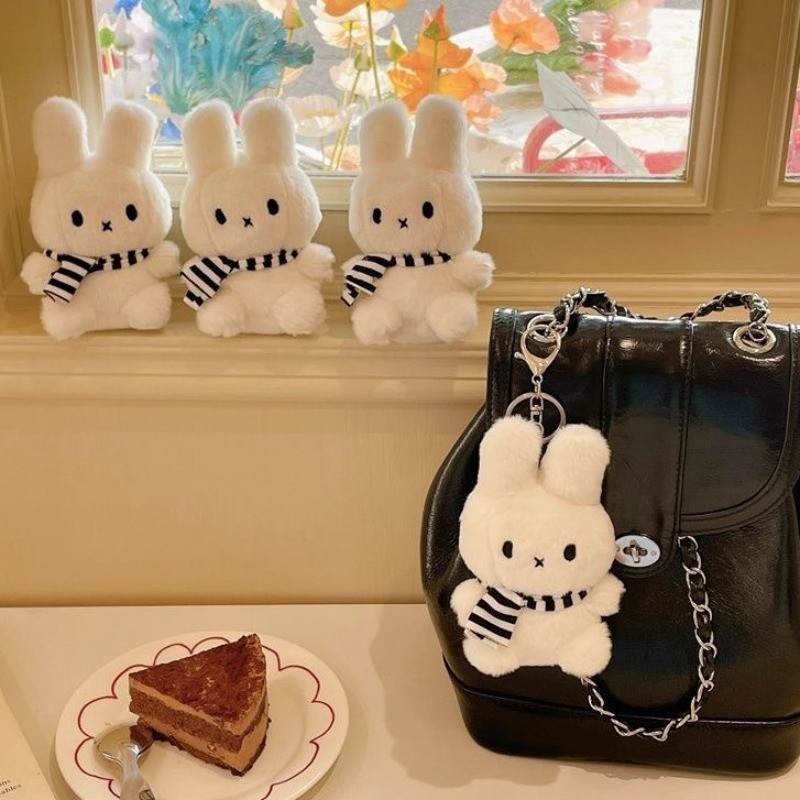 Miffy Sang Trọng Búp Bê Đen Trắng Sọc Khăn Treo Cặp Đôi Túi Mặt Dây Chuyền Móc Khóa Quà Tặng Giáng Sinh